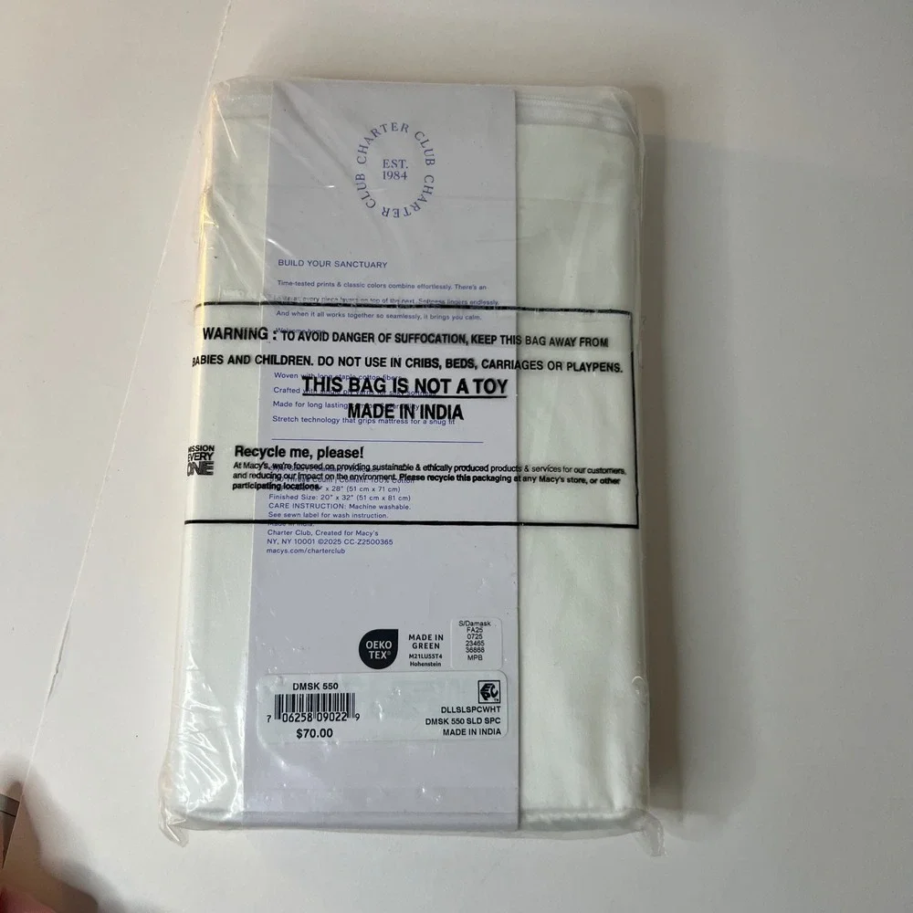 Charter Club Damask Collection Standard Pillowcases‎ 550 TC Cotton White